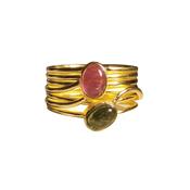 Green and Pink Tourmaline in a Multi Band Gold Ring image