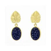 Indigo Blue Druzy And Gold Leaf Earrings image