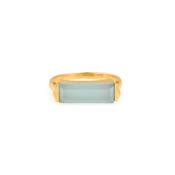 Aqua Chalcedony Rectangle Gold Ring