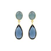 Aqua Chalcedony &amp; Sapphire Quartz Dangles
