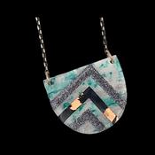 Sayre Batik Textile Necklace in Mint/Black/Copper/Grey Shimmer