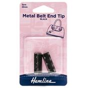 Hemline Black Metal Belt End Tips 30mm 2pk