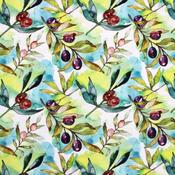 Digital Print Linen Viscose Mix - Watercolour Olive Branches image