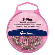 Hemline Nickel Plated Steel T-Pins – 38 mm, Approx. 35 Pieces