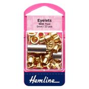 Hemline 5mm Eyelets – Gold, 20 Pack with Tool image