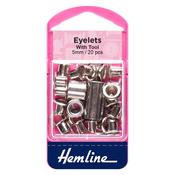 Hemline 5mm Eyelets – Silver Tone, 20 Pack with Tool image