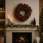 Christmas Artificial Wreath Red Berries 60cm image