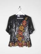 Black &amp; Rust Beaded Vintage Short Top S/M