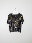 Black Vintage Sequin 1980s Top With Beading S Relaxed Fit image