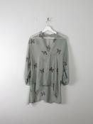 Green Silk Top With Butterfly Print M/L