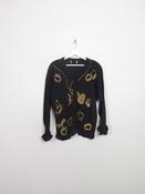 Women's Vintage Black &amp; Gold Hand Beaded Cardigan M/L