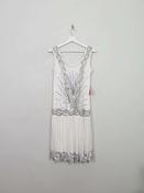Vintage Style White &amp; Silver Beaded Flapper 1920s Dress image