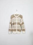 Women's Vintage Cream &amp; Gold Wool Cardigan M