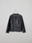 Women's Vintage Black Leather Jacket M image