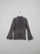Women's Vintage Charcoal Romantic Long Sleeved Frilly Blouse S