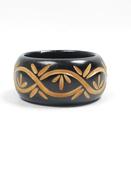 Vintage 70s Black &amp; Beige Carved Bangle image