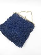 Women's Vintage Navy Straw Bag With Gold Chain image