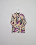 Women's Vintage Printed Silk Top Blouse M/L image