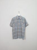 Men's Vintage Green &amp; Blue Check Shirt Short Sleeves L