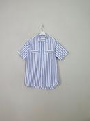 Mens Vintage White &amp; Blue Striped Short Sleeved Shirt L image
