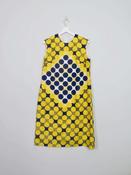 Vintage 1960s Polka Dot Yellow &amp; Navy Dress M image