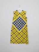 Vintage 1960s Polka Dot Yellow &amp; Navy Dress M image