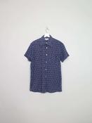 Mens Navy &amp; White Printed  Short Sleeved 70s Shirt L image