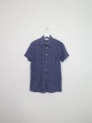 Mens Navy &amp; White Printed  Short Sleeved 70s Shirt L image