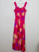 Vintage Long Pink Printed 70s Dress XS
