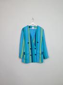 Women's Vintage 80s Blue &amp; Green Linen Mix Striped Jacket S/M image
