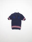 Men's Vintage Navy 70s Ribbed Polo Top M image