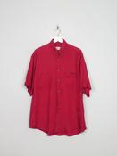 Men's Vintage Cherry Red Silk Short Sleeved Shirt L/XL