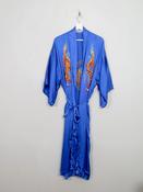 Vintage Blue Silk Chinese Dressing Gown Kimono S/M