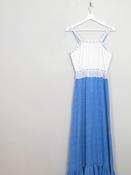 Vintage Blue &amp; White 1970s Prairie  Style Maxi Dress XS