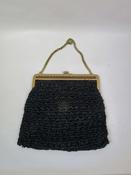 Womens Vintage Black Crochet  Straw Bag image