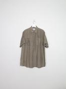 Mens Khaki Green Silk Short Sleeved Shirt L image