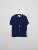 Women’s Vintage Navy Silk Short Sleeved Blouse S/M