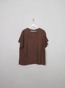 Women's Vintage Brown Silk Short Sleeved Blouse M/L