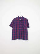 Mens Vintage Navy &amp; Red Check 1950s Short Sleeved Shirt S/M image