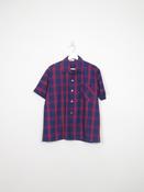 Mens Vintage Navy &amp; Red Check 1950s Short Sleeved Shirt S/M image