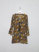 Vintage Floral Mustard Tunic Lace Up Top/Dress S