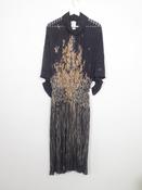 Vintage Black Polo/Cowl Neck Black Printed Midi Dress S image