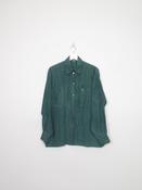 Womens Vintage Green Silk Long Sleeved Blouse With Collar M/L image