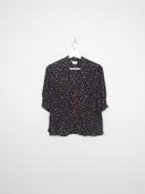 Womens Vintage Black Printed Short Sleeved Blouse 70s 12/14 image