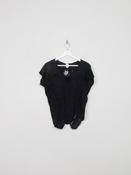 Women's Vintage Black Butterfly Blouse Top S/M