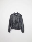 Mens Vintage Black Leather Collarless Jacket L image