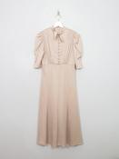 Vintage Coffee Cream 1970s 40s Style Dress S/M