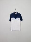 Men's 70s Stretchy Navy &amp; Cream Polo Top S/M