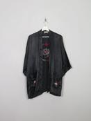 Women's Vintage Black Chinese Satin Kimono Jacket S/M