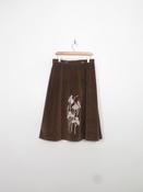 Vintage Brown Velvet Wrap Skirt With Flower Motif 31"